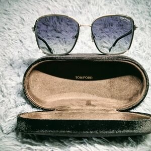 Tom Ford Fern 57mm Square Rose Gold/Smoke Polarized Unisex Sunglasses